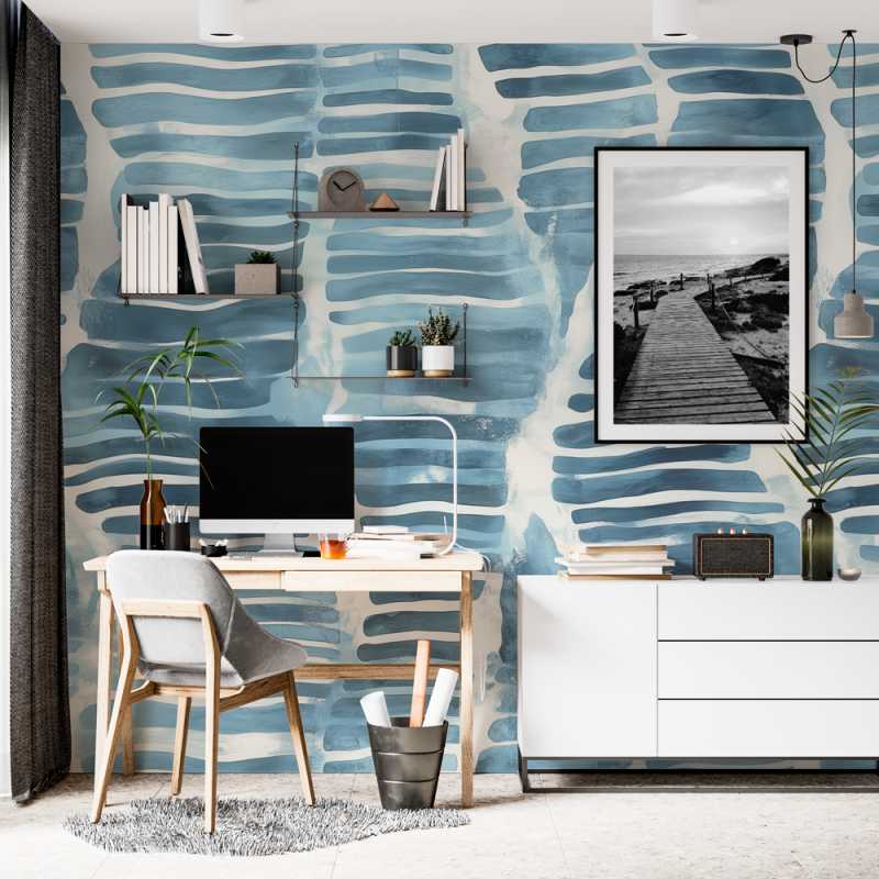 Papel Mural Ondas Acuarela Azul