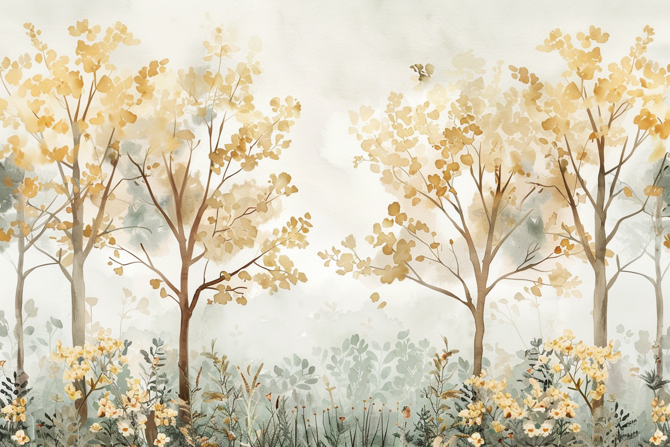 Papel Mural Bosque Claro Dorado - Imagen 2