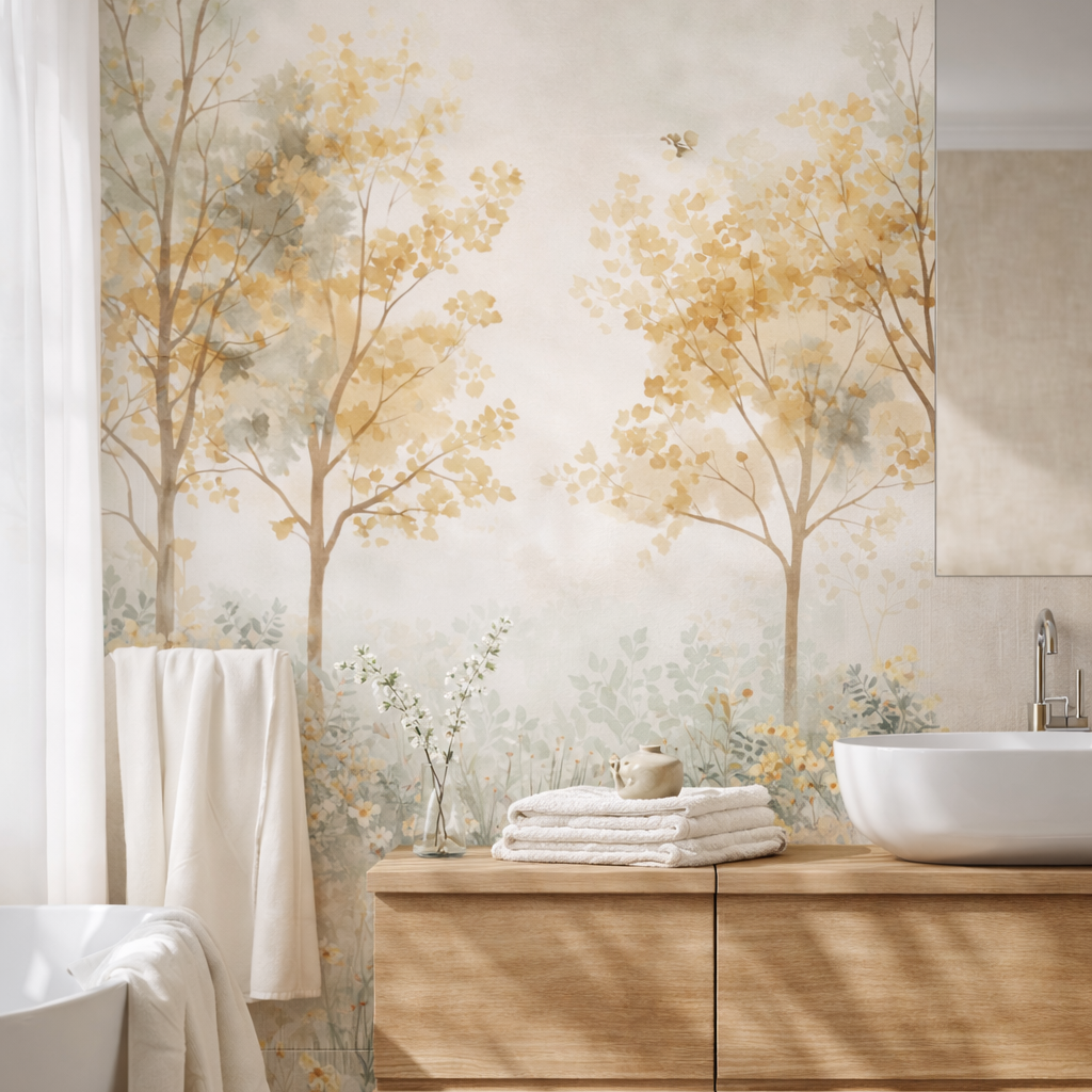 Papel Mural Bosque Claro Dorado